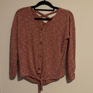 Bobbie Brooks Marled Red Cardigan with Criss-Cross Neckline